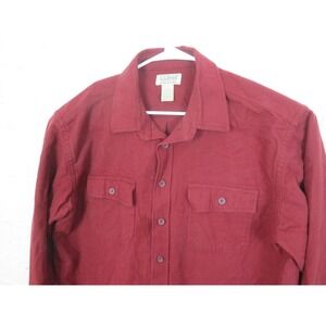 LL Bean Shirt Mens XL Red Chamois Cloth Button Front Heavyweight Casual Warm